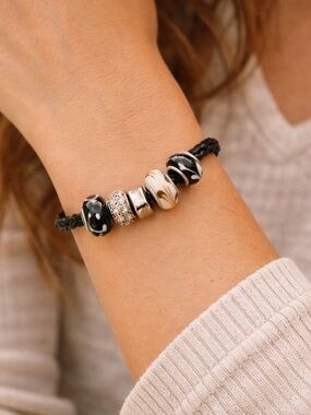 Stylish Black and Silver Beaded Bracelet
